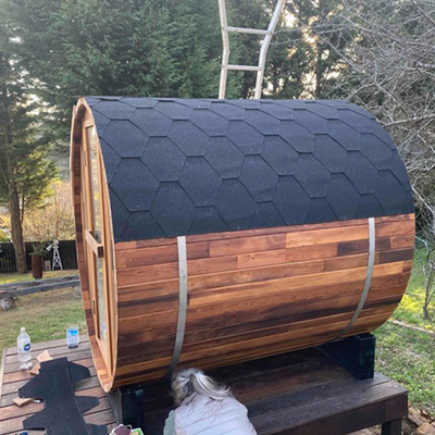 Katı Ahşap Dış Su Fıçı Sauna Hemlock Sedir Ahşap Islak Buhar Geleneksel Sauna Odası