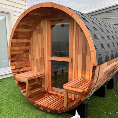 Katı Ahşap Dış Su Fıçı Sauna Hemlock Sedir Ahşap Islak Buhar Geleneksel Sauna Odası