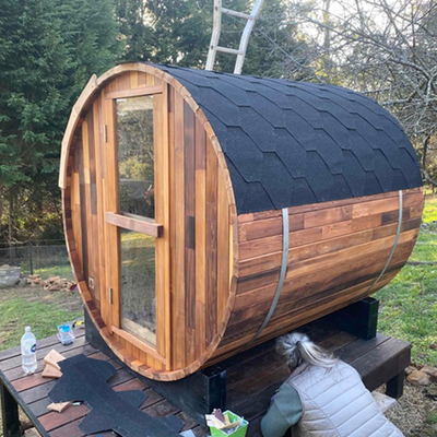 Katı Ahşap Dış Su Fıçı Sauna Hemlock Sedir Ahşap Islak Buhar Geleneksel Sauna Odası