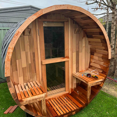Katı Ahşap Dış Su Fıçı Sauna Hemlock Sedir Ahşap Islak Buhar Geleneksel Sauna Odası