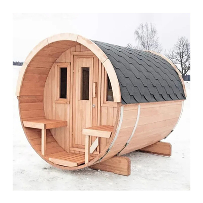 Hemlock Ahşap Panoramik Büyük Fıçı Açık Sauna 4-8 Geleneksel Ahşap Fıçı Buhar Saunası