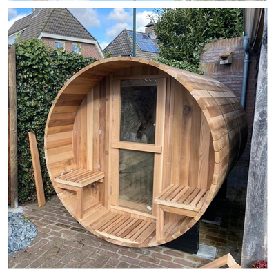 Özel Açık Hava Finlandiya Ahşap Panoramik Fıçı Sauna 4-8 Geleneksel Ahşap Fıçı Sauna