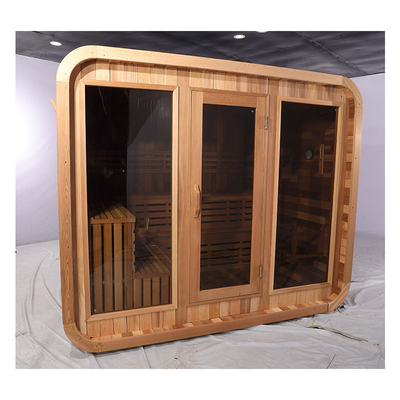 Mavi Diş Müzik Sistemi Sedir Sauna Tam Cam Kapı Dışarı Kuru Sauna Hemlock Ahşapla