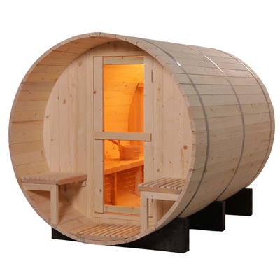 6 kişilik barrel sauna 6KW soba ısıtıcısı ile 8mm kalın cam kapı ahşap rengi 15-99 MIN zamanlayıcı