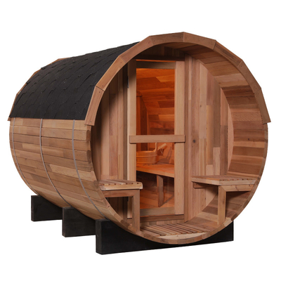 Kanadalı Kırmızı Sedir Ahşap Fıçı Sauna 15-99 MIN 15~90°C 8mm Sıcak Cam Kapı 2-8 Kişi