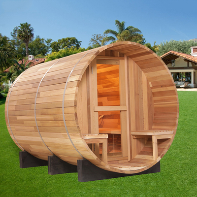 Kanadalı Kırmızı Sedir Ahşap Fıçı Sauna 15-99 MIN 15~90°C 8mm Sıcak Cam Kapı 2-8 Kişi