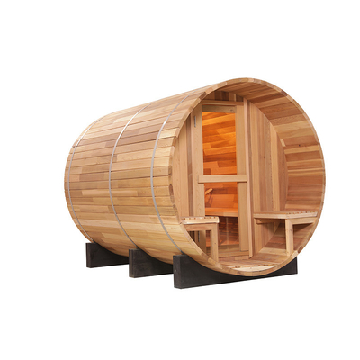 Kanadalı Kırmızı Sedir Ahşap Fıçı Sauna 6KW ısıtıcı 8mm sıcak cam kapılı ahşap sauna fıçı