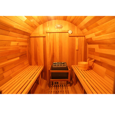 Kanadalı Kırmızı Sedir Ahşap Fıçı Sauna 6KW ısıtıcı 8mm sıcak cam kapılı ahşap sauna fıçı