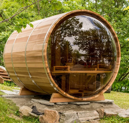 Düzenlenebilir Havalandırma Hemlock Ahşap Dışarı Kuru Sauna Tam Cam Kapı Sıcaklık Aralığı 15-90.C