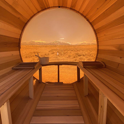 Düzenlenebilir Havalandırma Hemlock Ahşap Dışarı Kuru Sauna Tam Cam Kapı Sıcaklık Aralığı 15-90.C