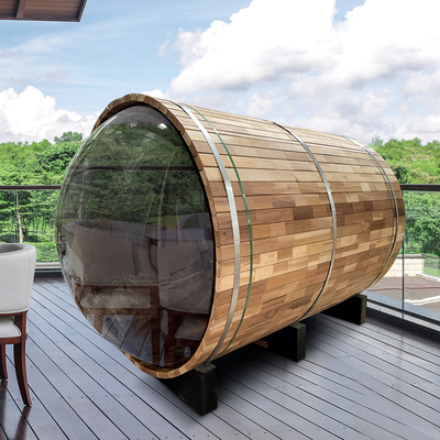 Düzenlenebilir Havalandırma Hemlock Ahşap Dışarı Kuru Sauna Tam Cam Kapı Sıcaklık Aralığı 15-90.C