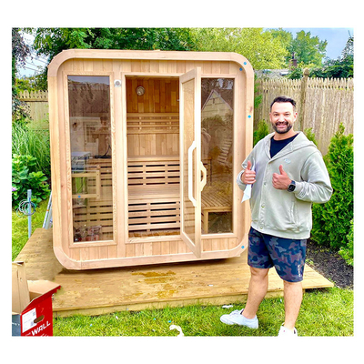 Lüks Hemlock Açık Hava Kuru Sauna 5 6 kişi için Düzenlenebilir Havalandırma 15-90.C sıcaklık aralığı