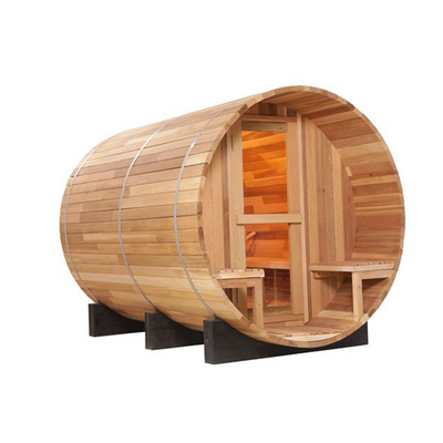 Smartmak 6 Kişilik Yuvarlak Kırmızı Sedir Ağacı Varil Açık Sundurmalı Sauna