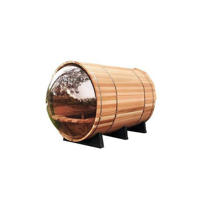 Elektrikli Kanada Hemlock Ahşap Fıçı Sauna Panoramik Yuvarlak Sedir Sauna
