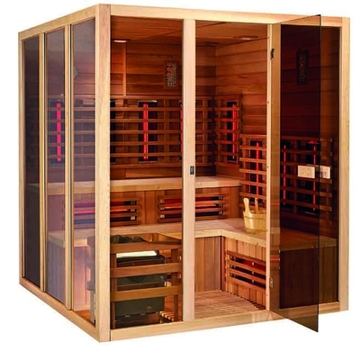 Katı Hemlock Ahşap Kızılötesi Spa Sauna Buhar Odası 6KW 5 Kişilik